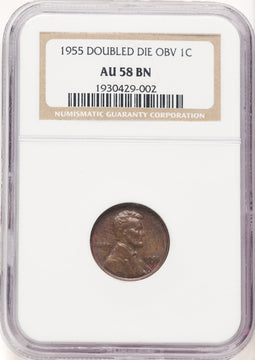 1955 1C Doubled Die Obverse FS-101 BN Lincoln Cent NGC AU58