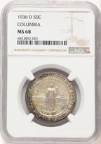 1936-D 50C Columbia Commemorative Silver NGC MS68 (780971001)