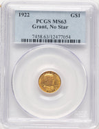 1922 G$1 Grant No Star Commemorative Gold PCGS MS63
