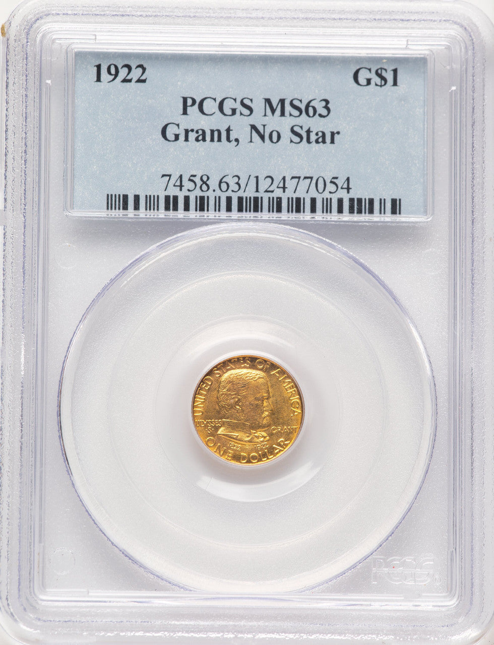 1922 G$1 Grant No Star Commemorative Gold PCGS MS63