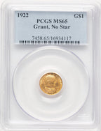 1922 G$1 Grant No Star Commemorative Gold PCGS MS65 (780971015)