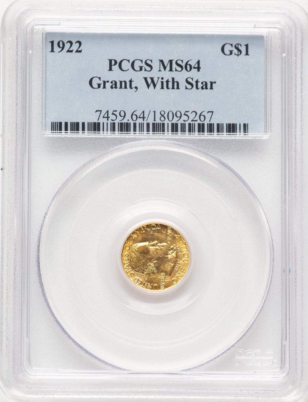 1922 G$1 Grant With Star Commemorative Gold PCGS MS64 (780971016)