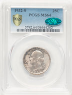 1932-S 25C CAC Washington Quarter PCGS MS64 (780978001)