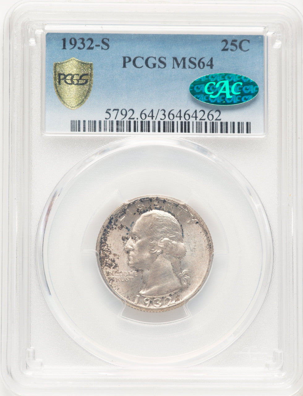 1932-S 25C CAC Washington Quarter PCGS MS64 (780978001)