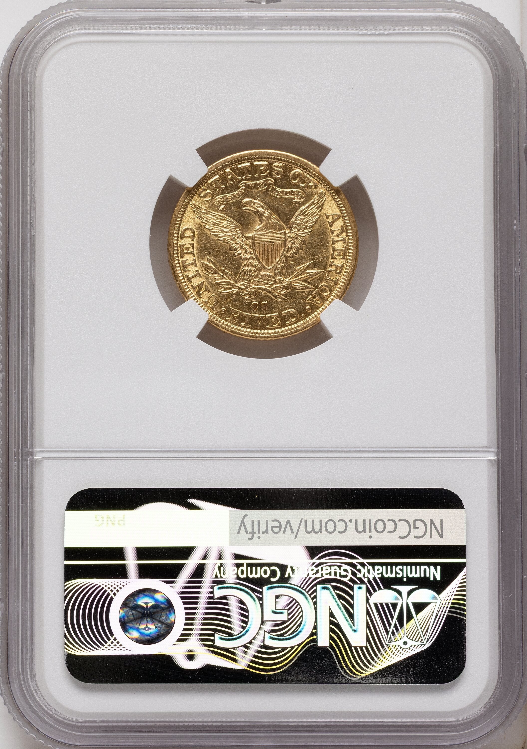 1882-CC $5 Brown Label Liberty Half Eagle NGC AU55