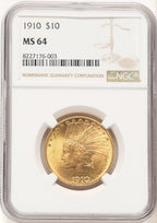 1910 $10 Brown Label Indian Eagle NGC MS64