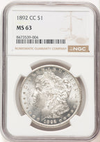 1892-CC Morgan Dollar NGC MS63 (781011001)