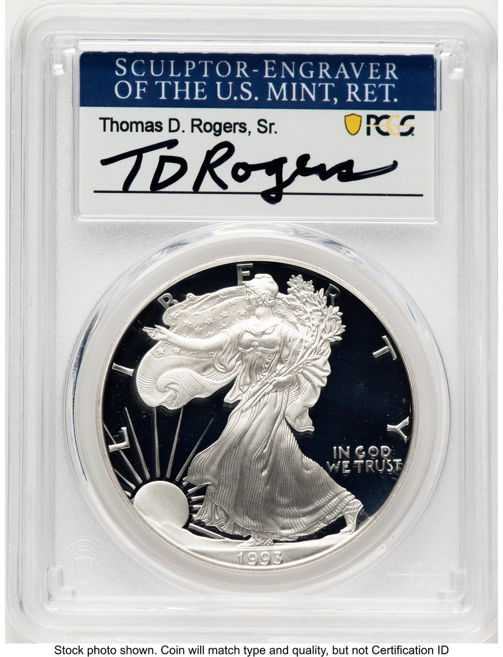 1993-P Proof Silver Eagle 1 oz TD Rogers PCGS PR70