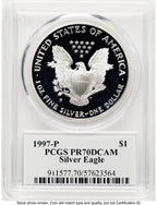 1997-P Proof Silver Eagle 1 oz TD Rogers PCGS PR70