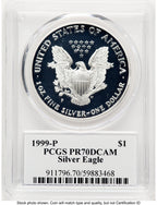 1999-P Proof Silver Eagle 1 oz TD Rogers PCGS PR70