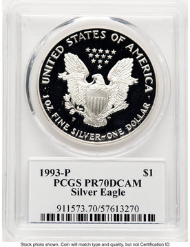 1993-P Proof Silver Eagle 1 oz TD Rogers PCGS PR70 (781017099)
