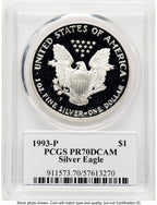 1993-P Proof Silver Eagle 1 oz TD Rogers PCGS PR70 (781017099)