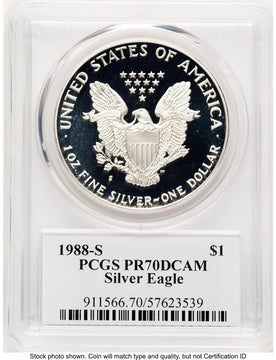 1988-S Proof Silver Eagle 1 oz TD Rogers PCGS PR70 (781017105)