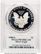 1988-S Proof Silver Eagle 1 oz TD Rogers PCGS PR70