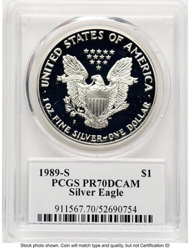 1989-S Proof Silver Eagle 1 oz TD Rogers PCGS PR70 (781017117)