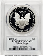 2004-W Proof Silver Eagle 1 oz TD Rogers PCGS PR70 (781017131)