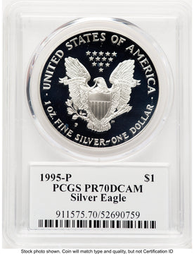 1995-P Proof Silver Eagle 1 oz TD Rogers PCGS PR70