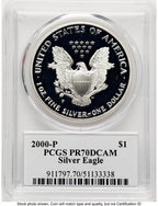 2000-P Proof Silver Eagle 1 oz TD Rogers PCGS PR70 (781017141)