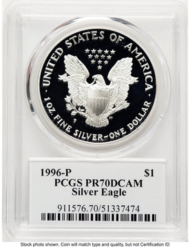 1996-P Proof Silver Eagle 1 oz TD Rogers PCGS PR70 (781017160)