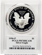1996-P Proof Silver Eagle 1 oz TD Rogers PCGS PR70 (781017160)