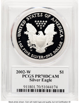 2002-W Proof Silver Eagle 1 oz TD Rogers PCGS PR70