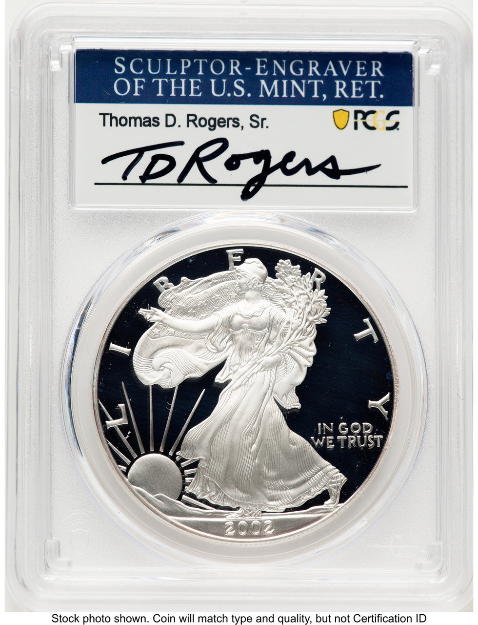 2002-W Proof Silver Eagle 1 oz TD Rogers PCGS PR70