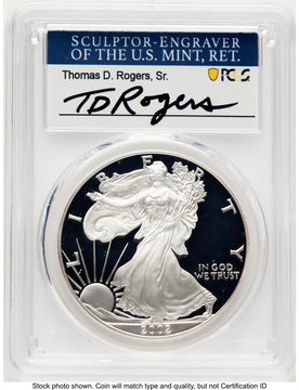 2002-W Proof Silver Eagle 1 oz TD Rogers PCGS PR70