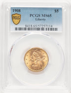 1908 $5 Liberty Liberty Half Eagle PCGS MS65 (781049001)
