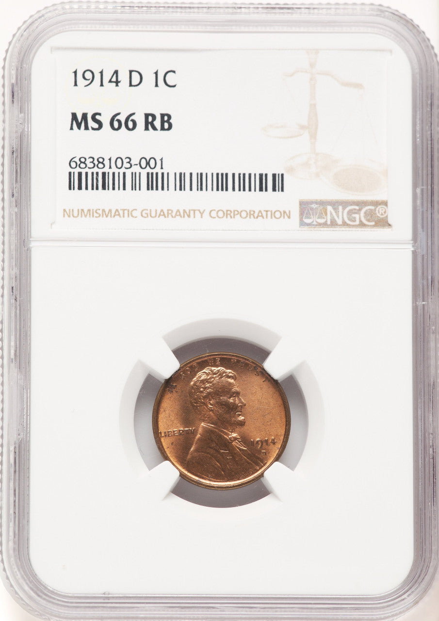 1914-D 1C RB Lincoln Cent NGC MS66