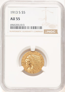 1913-S $5 Indian Half Eagle NGC AU55