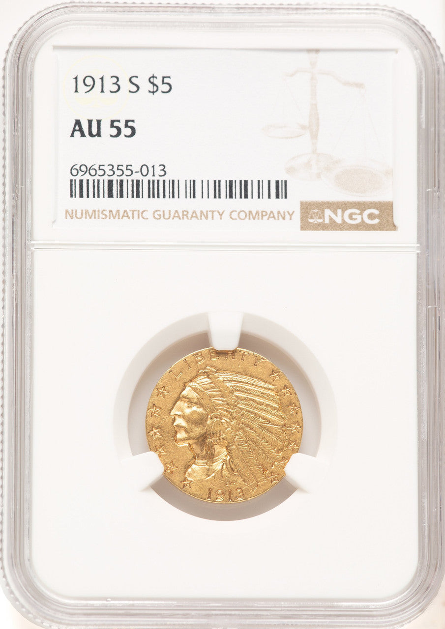 1913-S $5 Indian Half Eagle NGC AU55