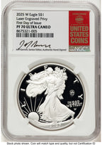 2025-W Proof Silver Eagle Privy Laser Engraved 1 oz FDI Jeff Garrett Red Book NGC PF70