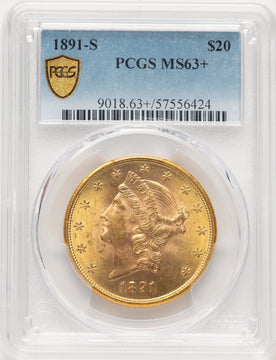 1891-S $20 Liberty Double Eagle PCGS MS63+