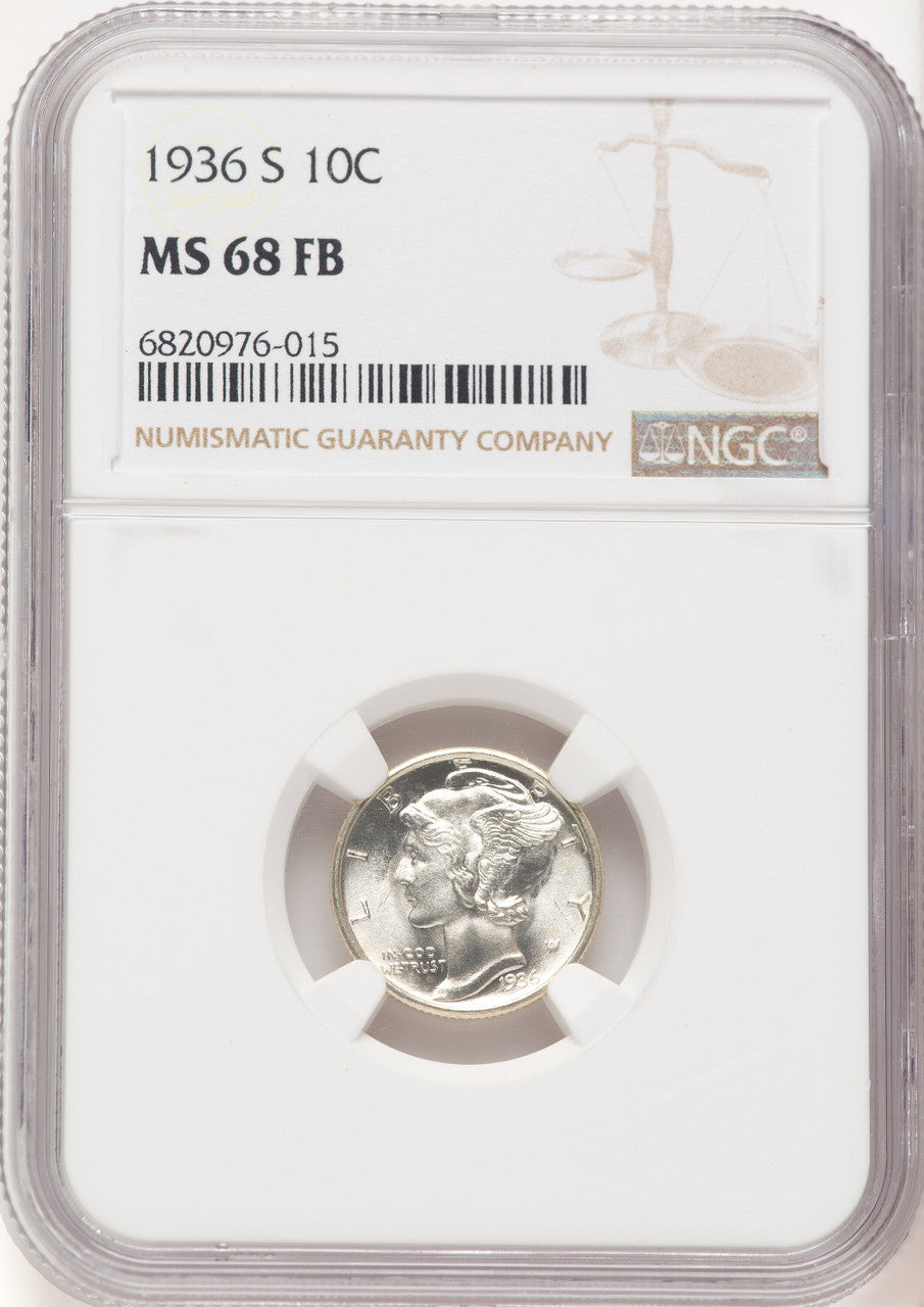 1936-S 10C FB Mercury Dime NGC MS68