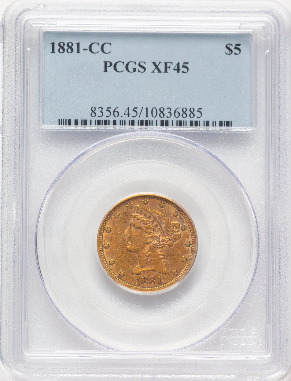 1881-CC $5 Liberty Half Eagle PCGS XF45
