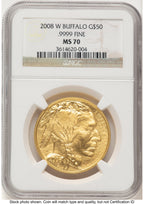 2008-W Burnished Gold Buffalo 1 oz Brown Label NGC MS70 (781134005)