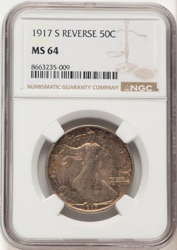 1917-S 50C REVERSE Walking Liberty Half Dollar NGC MS64 (781146001)