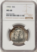 1943 50C Walking Liberty Half Dollar NGC MS68