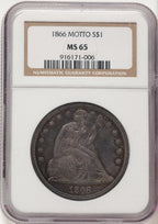 1866 Motto Seated Dollar NGC MS65