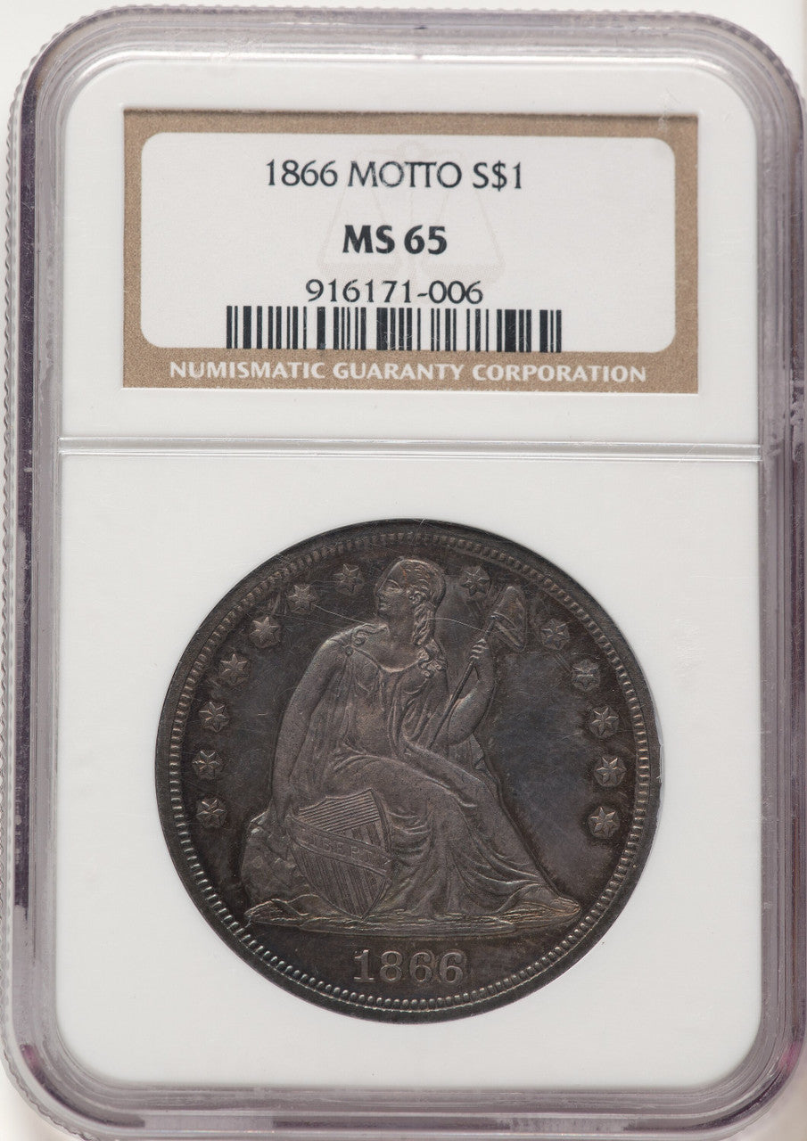 1866 Motto Seated Dollar NGC MS65