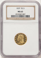 1829 $2.50 Early Quarter Eagle NGC MS63