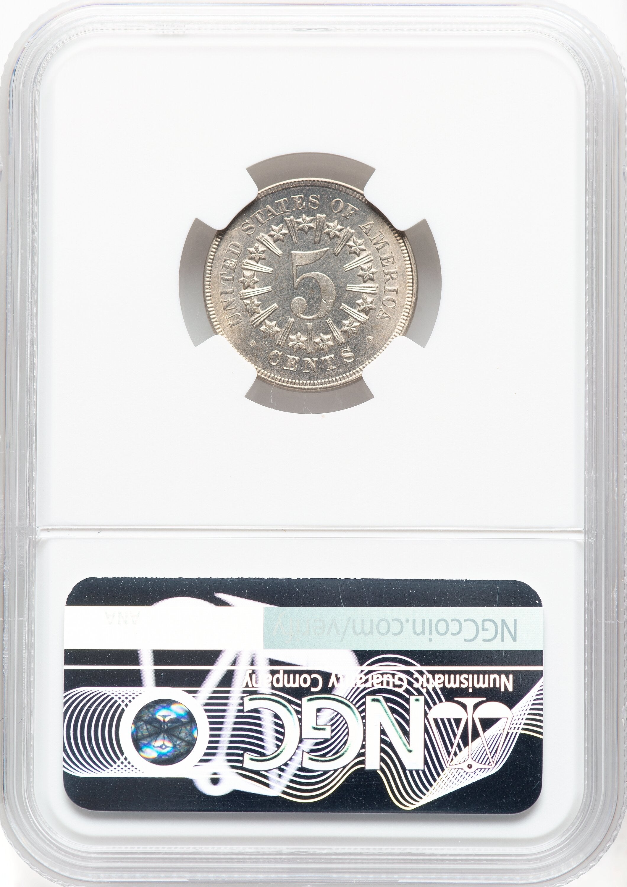 1866 5C RAYS Shield Nickel NGC MS66+