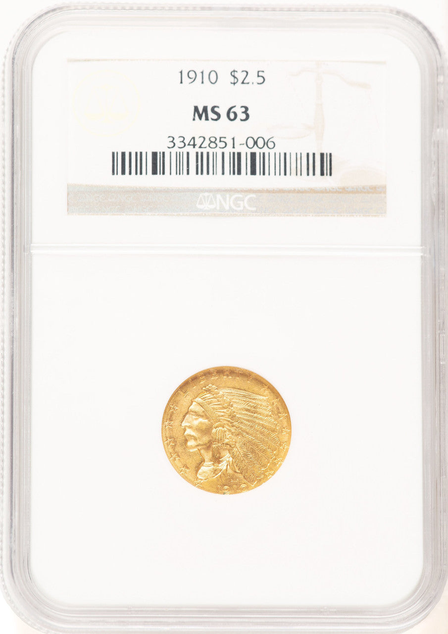 1910 $2.50 Indian Quarter Eagle NGC MS63 (781313008)
