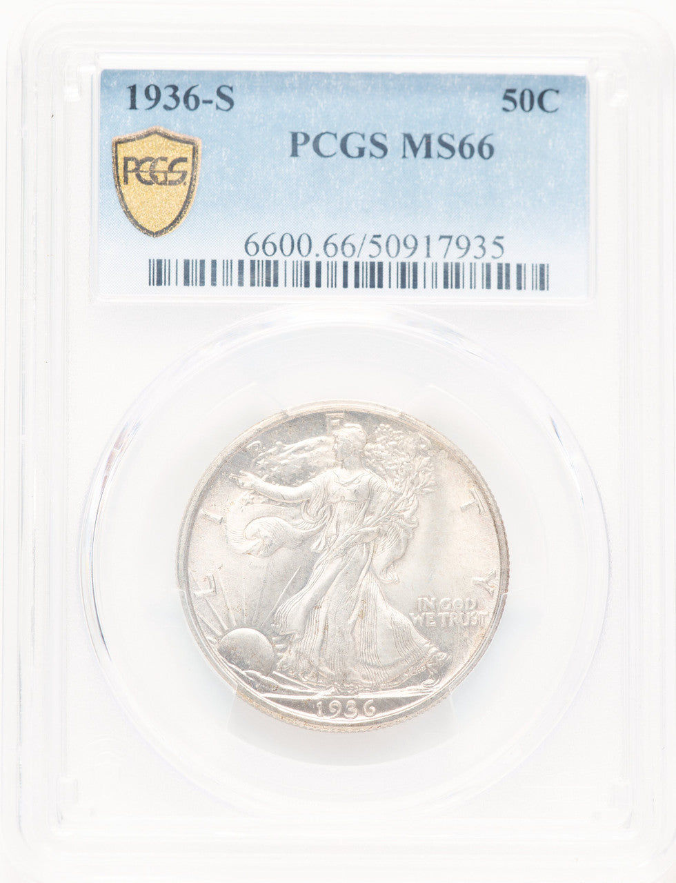 1936-S 50C Walking Liberty Half Dollar PCGS MS66 (781313012)