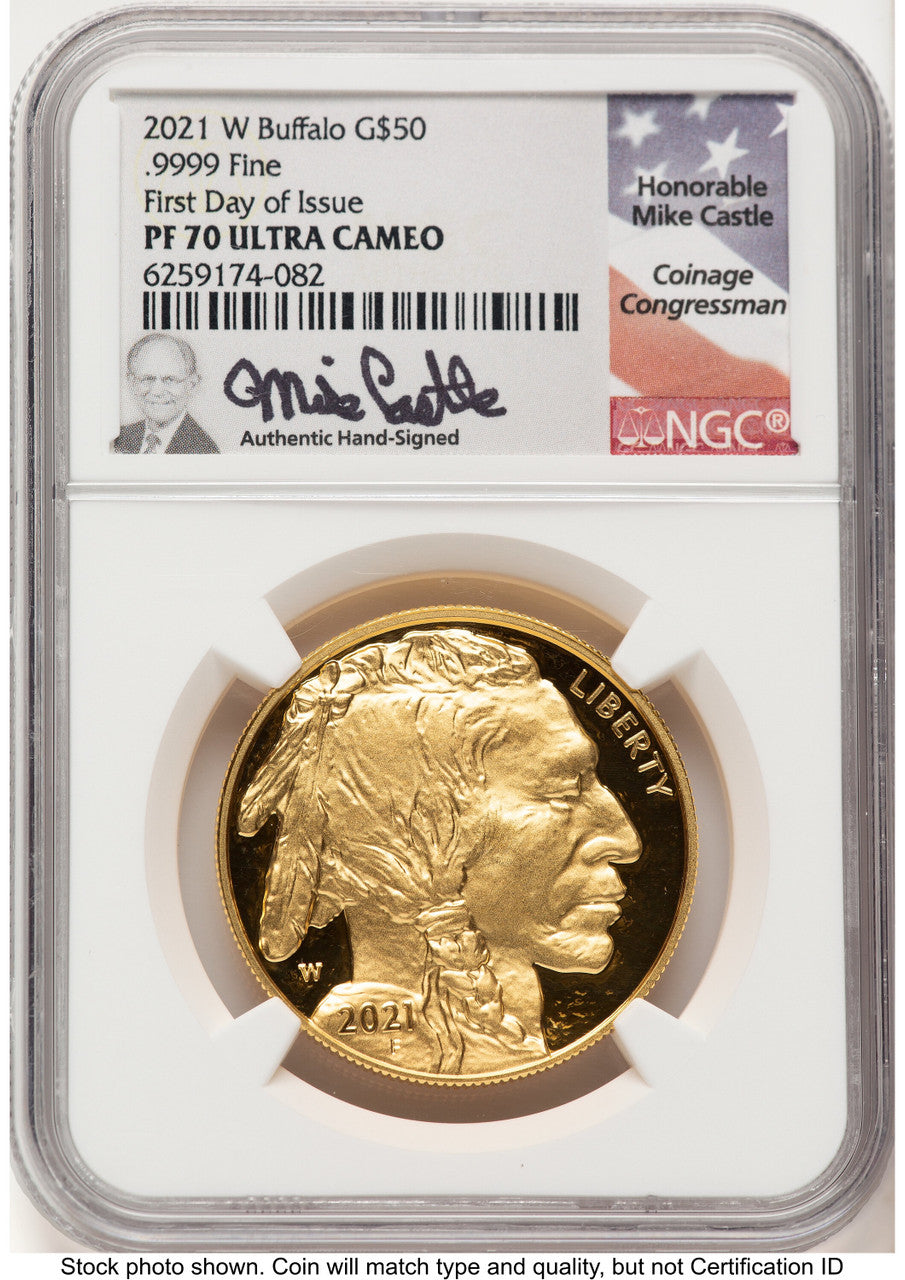 2021-W Proof Gold Buffalo 1 oz FDI Mike Castle NGC PF70 (781315009)