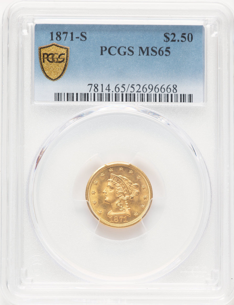 1871-S $2.50 Liberty Quarter Eagle PCGS MS65