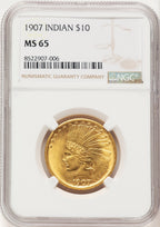 1907 $10 No Motto Indian Eagle NGC MS65 (781342008)