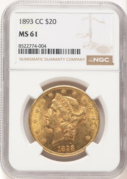 1893-CC $20 Liberty Double Eagle NGC MS61 (781342012)