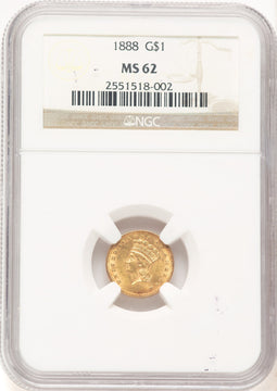 1888 G$1 Brown Label Gold Dollar NGC MS62