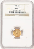 1888 G$1 Brown Label Gold Dollar NGC MS62